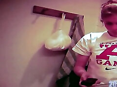 Unbelievable redhead strips for a shower