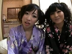 Two hot porn melas babes in kimonos get fucked hard