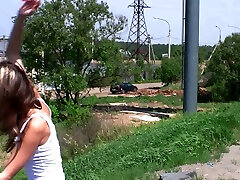 Fabulous and skinny playful Russian teen masturbates on the side of a highway