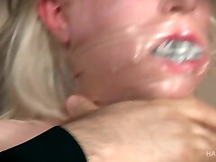 Blonde lady with sexy ass got her mouth wrapped with duct tape