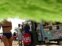 My friend made an upskirt spy cam video of bikini anal pap smear moving to the beach