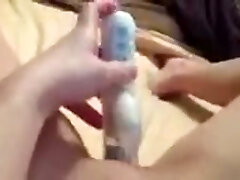 Sticking squirted by granny with my new sex toy to pleasure myself