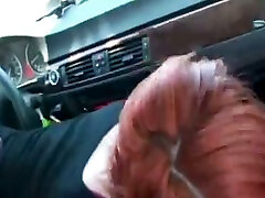 My smoking hot redhead girlfriend sucks and rides my cock in car