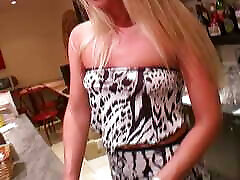 Hot German babe gets her small tits sprayed by four hard cocks