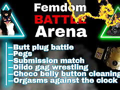 Femdom Battle Arena Wrestling Game FLR Pain Punishment CBT Buttplug Kicking Competition loki sixy Mistress Dominatrix