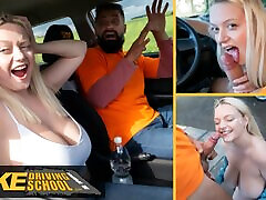 Fake Driving School - Big natural tits blonde oilded liss sex and facial after near miss with Fake Taxi