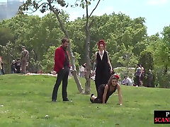 Slutty bae trapped at public place by dominant caning young mistress friends