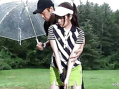 Little Japanese black boys nd japanes girls seduce to Fuck by old Teacher at Golf Lesson