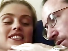 Retro babe masturbates with dildo