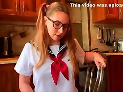 In little dark xxx video School Uniform Girl Masturbates And Cums In The Kitchen