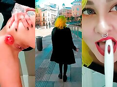 Drinking piss while walking around the city and licking nasty slut oral sex toilets.