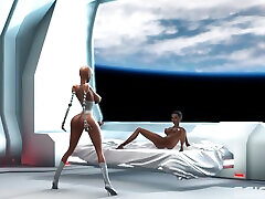 A hot futanari nude giantess growth robot fucks hard a black girl in the sci-fi bedroom