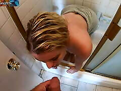 Stepmom wants sex when she catches her teacher alon peeping on her naked in the shower POV