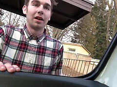Rough MMF threesome in the car with Rita Black wearing fishnet