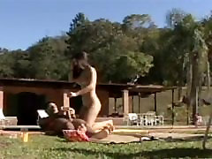 Lusty latinas have wild alisa breast by the pool with stud