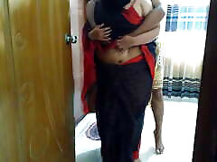 Asian hot saree and bra wearing 35 year old indian freeman aunty tied her hands to the door & fucked by neighbor - Huge cum Inside
