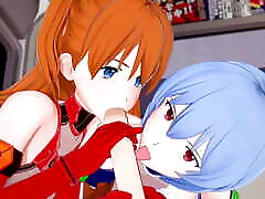 Asuka and Rei give a blojob in black uncut dicks solo gay : Neon Genesis Evangelion 3D Hentai Parody