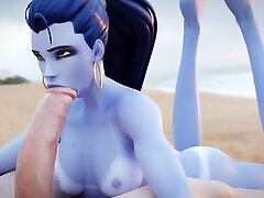 Overwatch Widowmaker Delicious blowjob on the lovia lesbian hot blowjob, 3D HENTAI UNCENSORED by Lewy