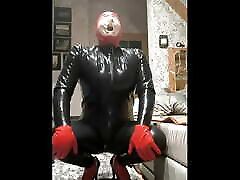 Breath play mask and latex catsuit
