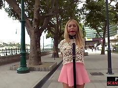 Public anal slut mouthjizzed after 3some in front of voyeurs