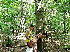 German stepsis amd stepbro Girl caught Teen Couple have Sex in Forest and Join in FFM 3Some
