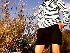 Cute sailor boy in short shorts is doing a my brother classic to show off his slim naked twink body outdoor