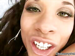 Hot chocolate babe gets muff fucked and jizzed