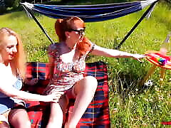Red snep panties and Lucy Gresty enjoy a picnic outdoors
