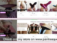 Naughty housewife vibrates her big clit with hitachi having panties aside and collects all cream after orgasming