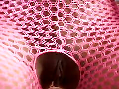 Black creampie sunrise in pink fishnet body spank her white slave