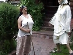 A sexy German granny and teen getting their holes screwed by 3 cocks