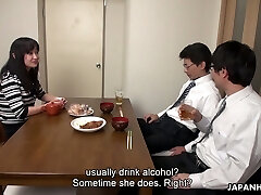 Too tired hubby falls asleep while his partner smashes his wife Risa Kurokawa