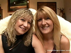 Mature amateur lesbians toying with tongues and toys 