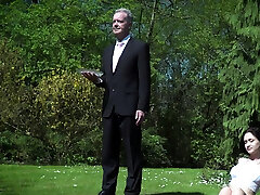 Brunette superstar outdoor with cum on tits