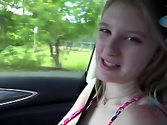 Fresh platinum-blonde babe, Melody Marks was playing with her tits while her boyfriend was driving
