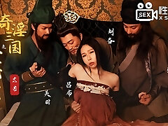 Busty super-fucking-hot Asian wife with sexy cosplay dress have her first time group sex with three big cocks