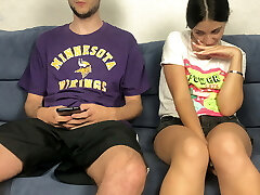 Step Sis Spotted Step Brothers Yam-sized Dick Through Shorts And Couldn't Resist! Mutual Handjob Orgasm