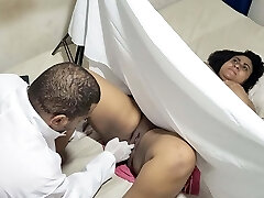 Super-naughty clandestine gynecologist attends to his patient and cums in her twat