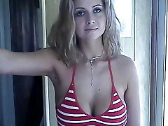 My cousin Alexia a blonde with big natural bra-stuffers and a shaved pussy did a porn audition