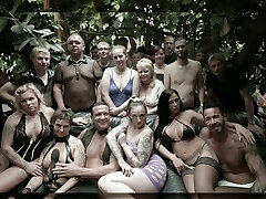 Big breasted slutty bitch works on lots of strenuous cocks at once