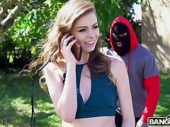 Crazy hooded dude makes submissive pale hottie Alex Blake suck his dick