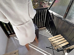 Huge internal ejaculation on public balcony