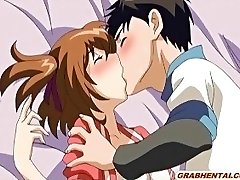 Busty anime coed first time smooching and sex