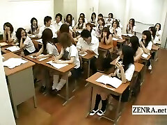 Subtitled shy Japanese schoolgirls ENF CMNF nude school