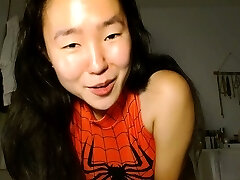 Shaved Asian milf pumping out while masturbate on webcam