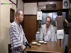 Young Asian daughter conforms daddy and his friend then gives him a bath