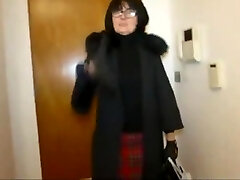 Granny in glasses deep-throats guy off