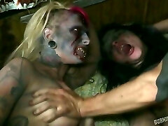 Skinny freak boinks two dumpy whores with ugly cruel make up hard