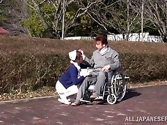 Fledgling dude gets lucky and a Japanese nurse pleasures his sausage