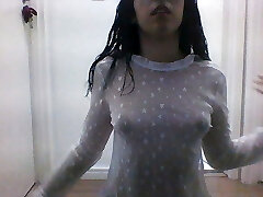 Dame in transparent clothes masturbating